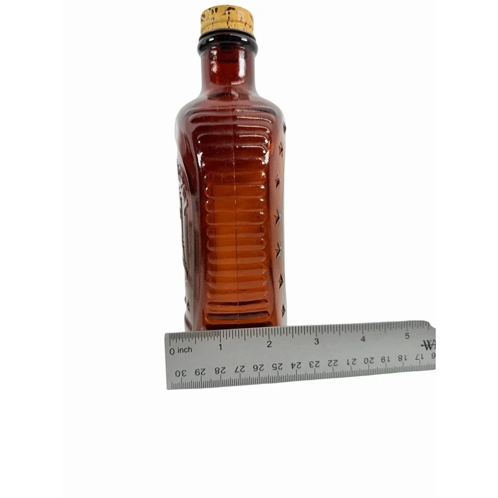 1776-1976 Vintage Bicentennial Amber Glass Embossed Log Cabin Maple Syrup Bottle